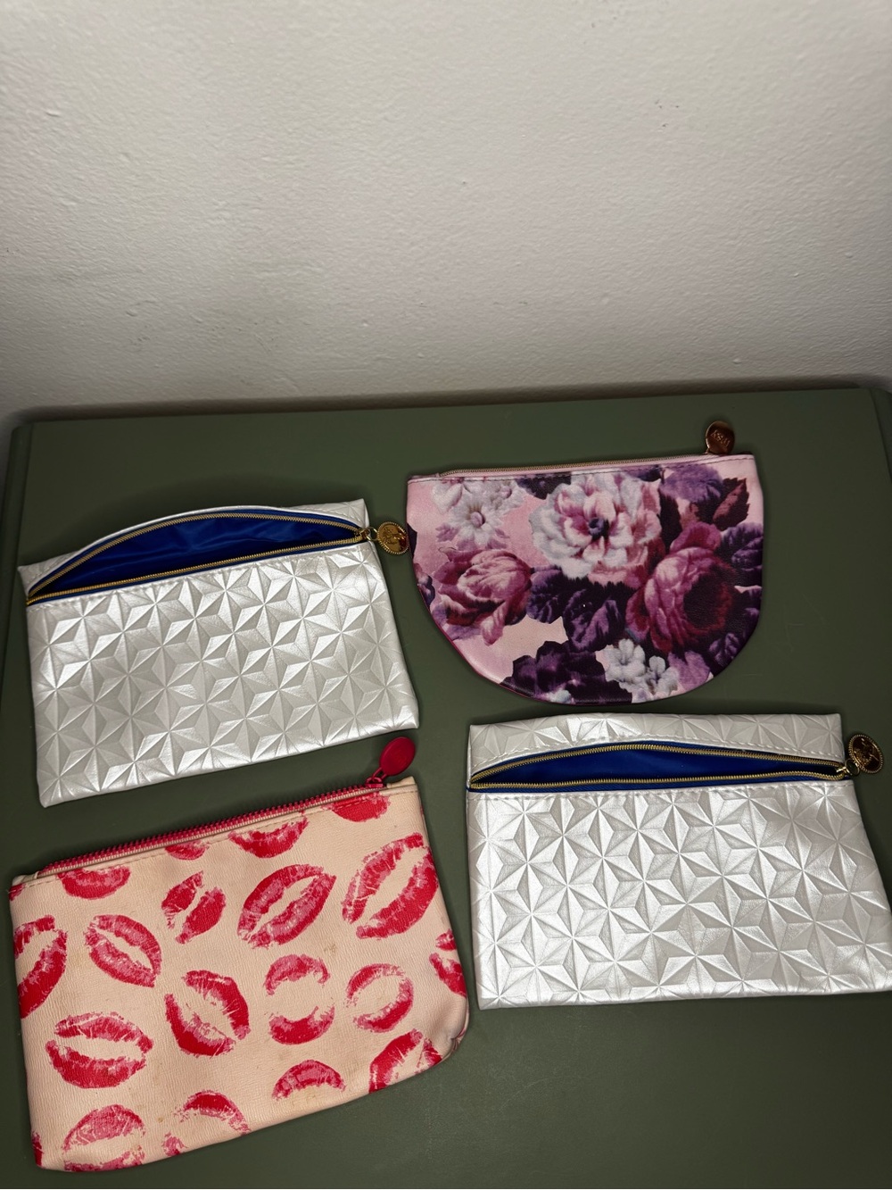 Assorted Ipsy Cosmetic Pouches - Floral, Silver Geometric & Lip Print